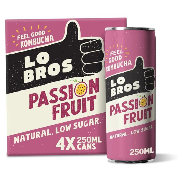 Lo Bros Kombucha Passionfruit Low Sugar Multipack, 4 x 250ml