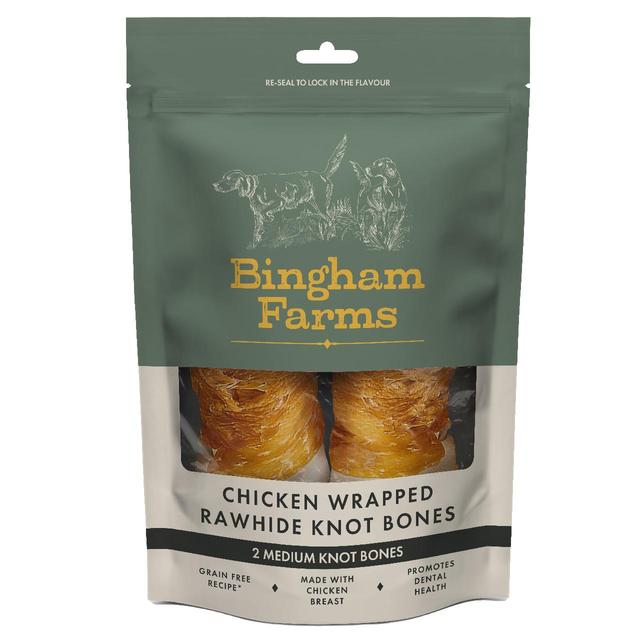 Natures Deli Bingham Farms Chicken Wrapped Rawhide Knot Bone Med, Medium Dog