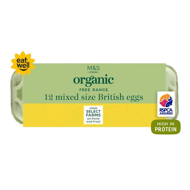 M & S Organic British 12 Free Range Mixed Size Eggs, 648g