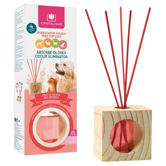 Cristalinas Pet Odour Eliminator Reed Diffuser Red Berries, 30ml