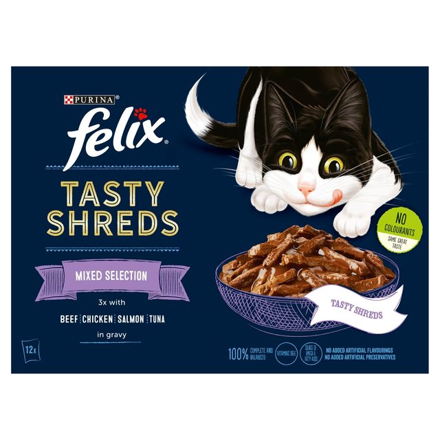 Felix Tasty Shreds Cat Food Mixed Selection in Gravy, 12 x 80g