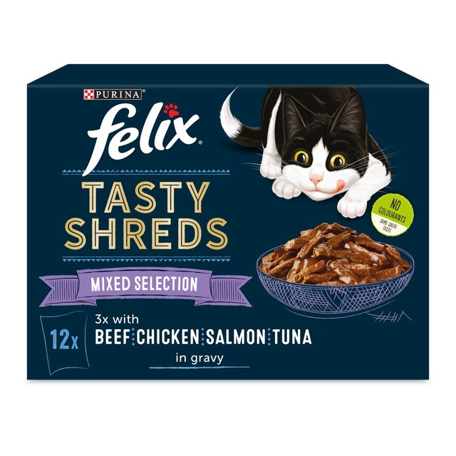 Felix Tasty Shreds Cat Food Mixed Selection in Gravy, 12 x 80g