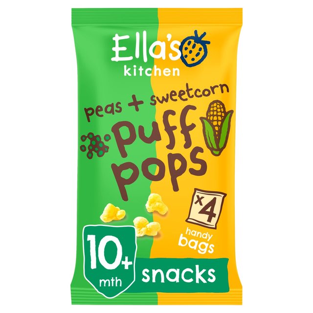 Ella’s Kitchen Peas and Sweetcorn Puff Pops Multipack Baby Snack 10+ Months, 4 x 9g