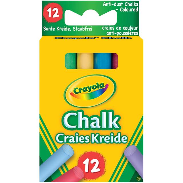 Crayola 12 Anti Dust Coloured Chalk, 10.3x6x2cm