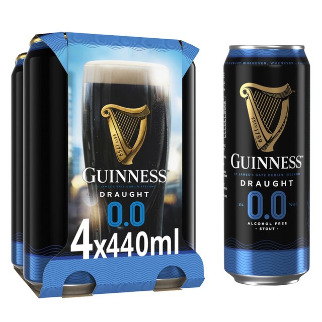 Guinness Draught Alcohol Free Stout Beer, 4 x 440ml