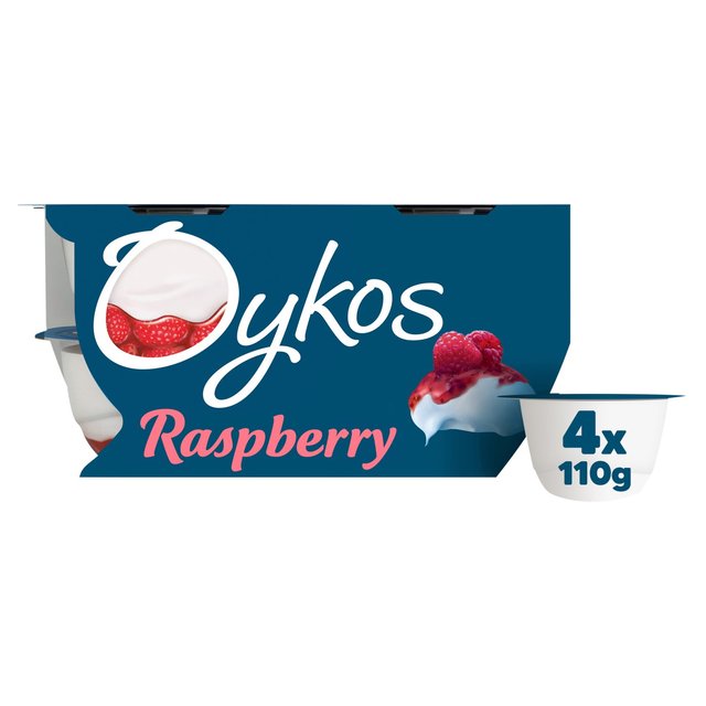 Oykos Raspberry Luxury Greek Style Yoghurt, 4 x 110g