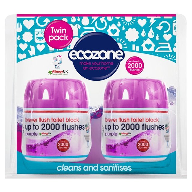 Ecozone Forever Flush Twin Pack up to 2000 Flushes Toilet Block, Purple, 2 Per Pack