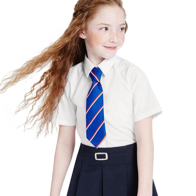 M & S Girls Slim Fit Easy Iron School Blouses, 7-8 Years, White