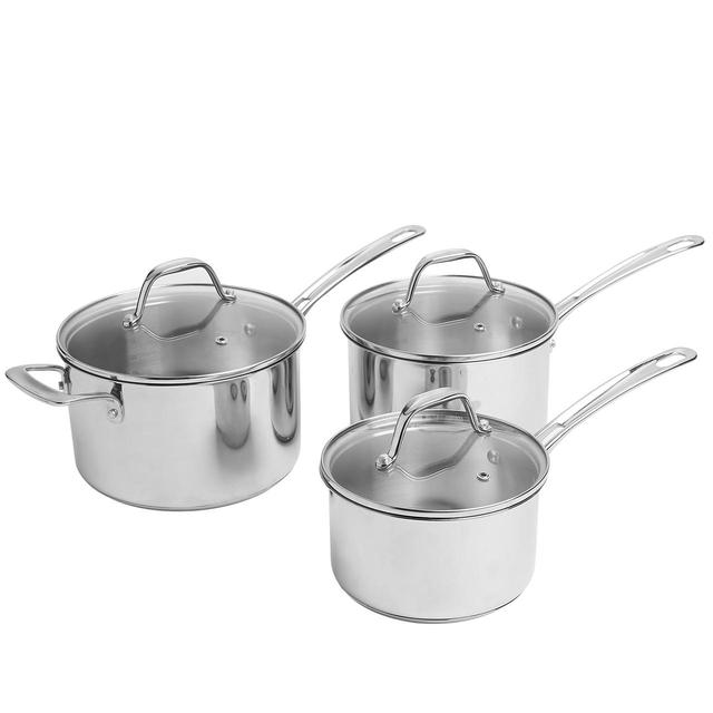 M & S 3 Piece Stainless Steel Pan Set Silver