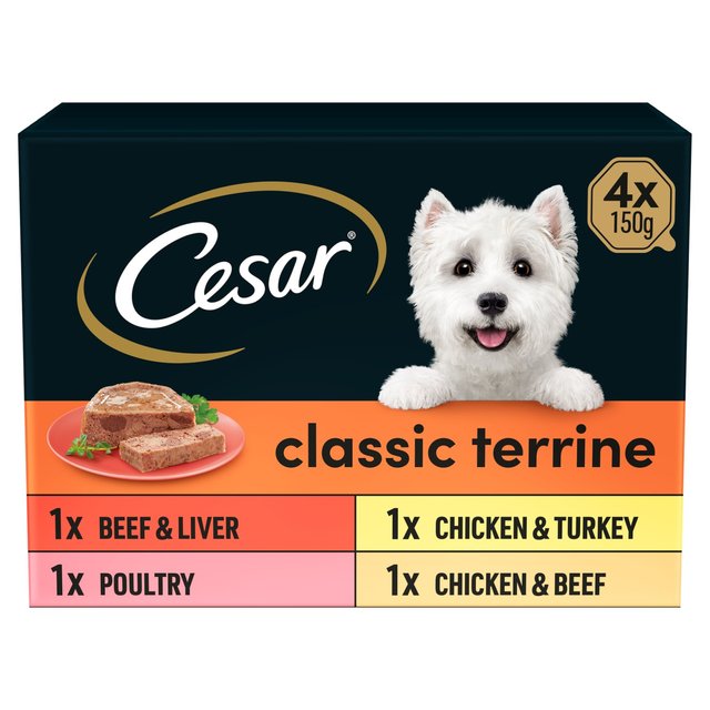 Cesar Classics Terrine Dog Food Trays Mixed in Loaf, 4 x 150g