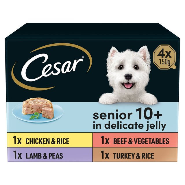 Cesar Senior Wet Dog Food Trays Meat in Delicate Jelly, 4 x 150g