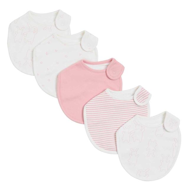 M & S Newborn Unisex Cotton Printed Dribble Bibs, One Size, Pink