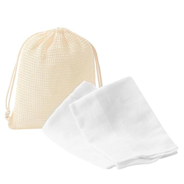 M & S 2 Organic Muslin Cloths & Reusable Bag, White