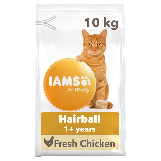 Iams for Vitality Hairball Dry Cat Food With Fresh Chicken, 10kg