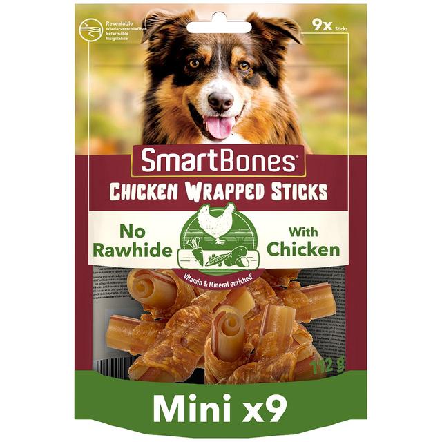 SmartBones 9 Mini Chicken Wrapped Rawhide Free Sticks Dog Treats, 9 Per Pack