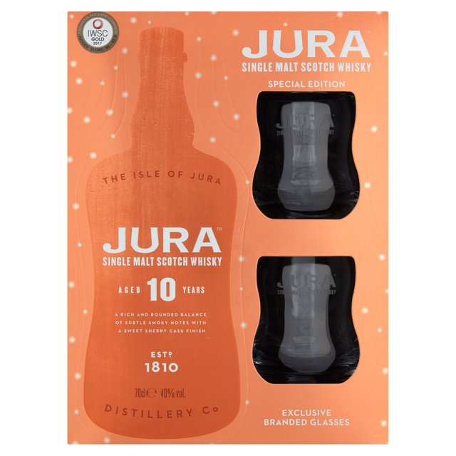 Jura 10 Year Old Single Malt Whisky Gift Pack With 2 Glasses, 70cl