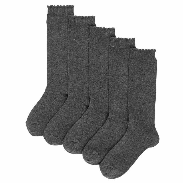 M & S Girls Knee High Socks, Size 8-12, Grey