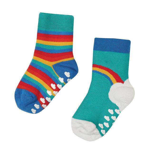 Frugi Baby Boys Non-Slip Grippy Socks, Size Size 6-8, Rainbow Stripe