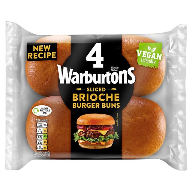 Warburtons Brioche Burger Buns, 4 Per Pack