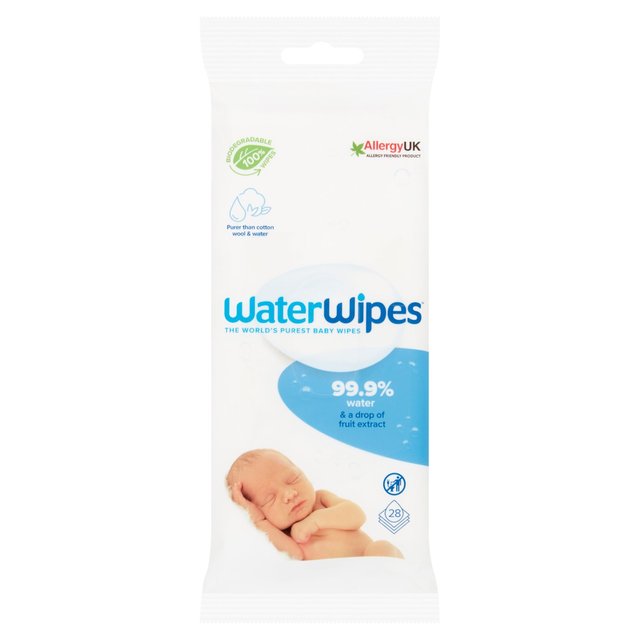WaterWipes Baby Wipes Sensitive Newborn Plastic Free Wipes 28 Wipes Travel, 28 per Pack