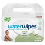 WaterWipes Baby Wipes Sensitive Weaning Plastic Free Wipes 240 Wipes  4 x 60 per pack