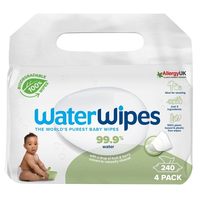 WaterWipes Baby Wipes Sensitive Weaning Plastic Free Wipes 240