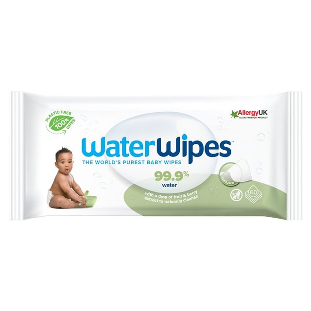 WaterWipes Baby Wipes Sensitive Weaning Plastic Free Wipes 60 Wipes, 60 per Pack