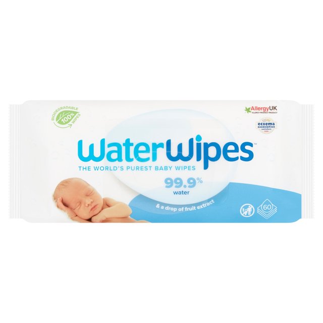 WaterWipes Baby Wipes Sensitive Newborn Plastic Free Wipes 60 Wipes, 60 per Pack
