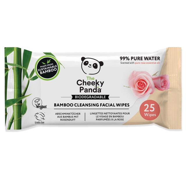 The Cheeky Panda Bamboo Facial Cleansing Wipes Rose Scented, 25 Per Pack