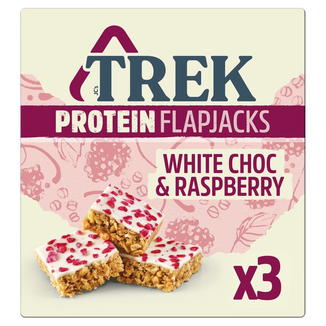 Trek White Chocolate & Raspberry Protein Flapjacks, 3 x 50g