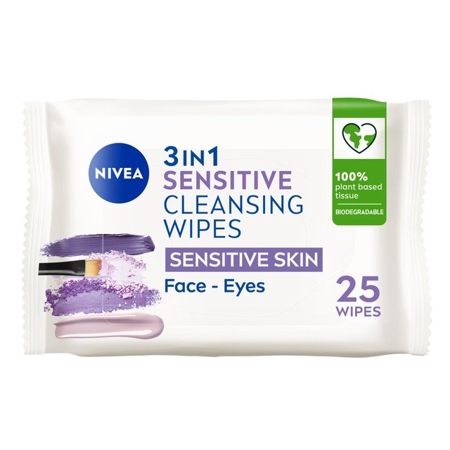 Nivea Biodegradable Sensitive Cleansing Face Wipes, 25 Per Pack