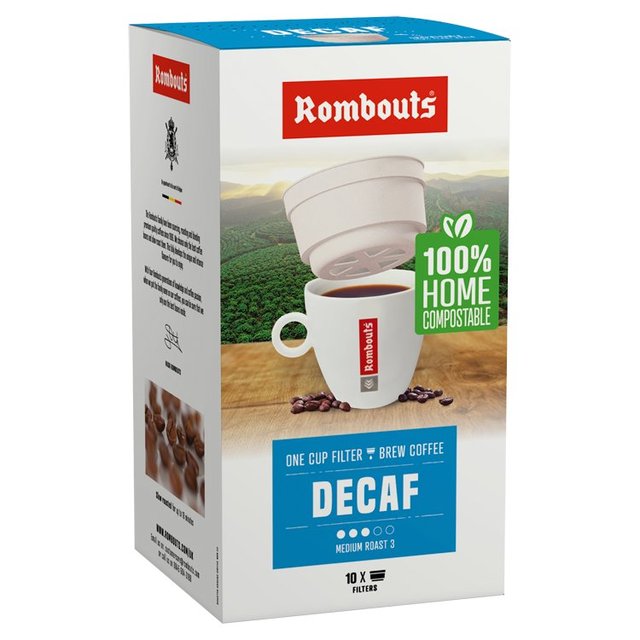 Rombouts Decaffeinated Compostable One Cup Filter Coffee, 10 x 1 per Pack