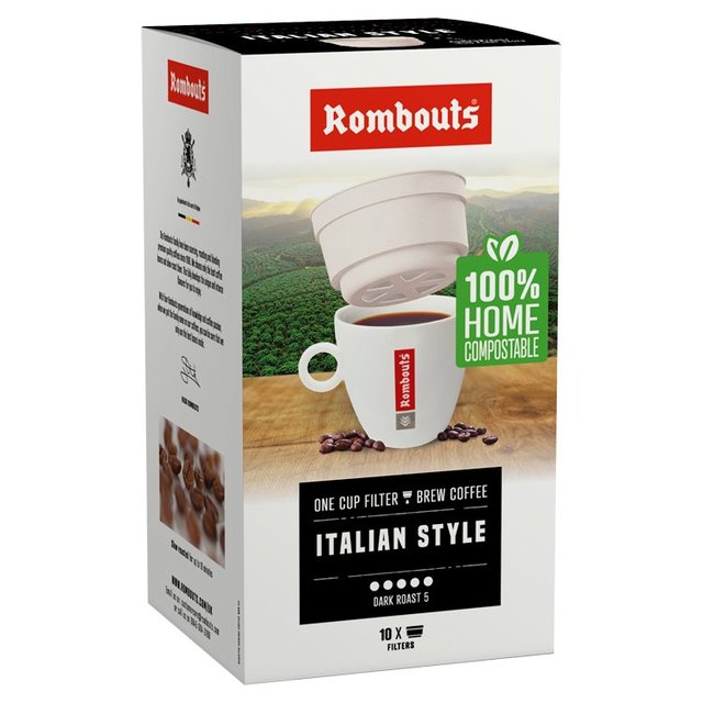 Rombouts Italian Style Compostable One Cup Filter Coffee, 10 x 1 per Pack