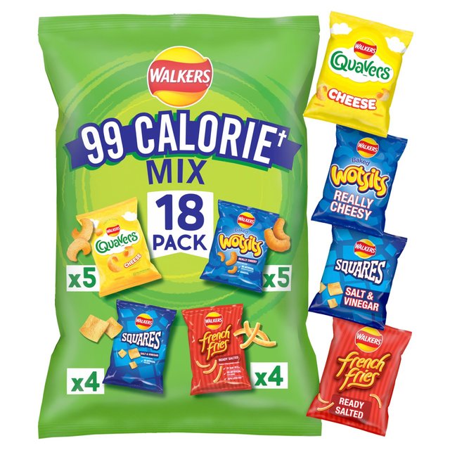 Walkers 99 Calorie Mix Multipack Snacks Crisps, 18 Per Pack
