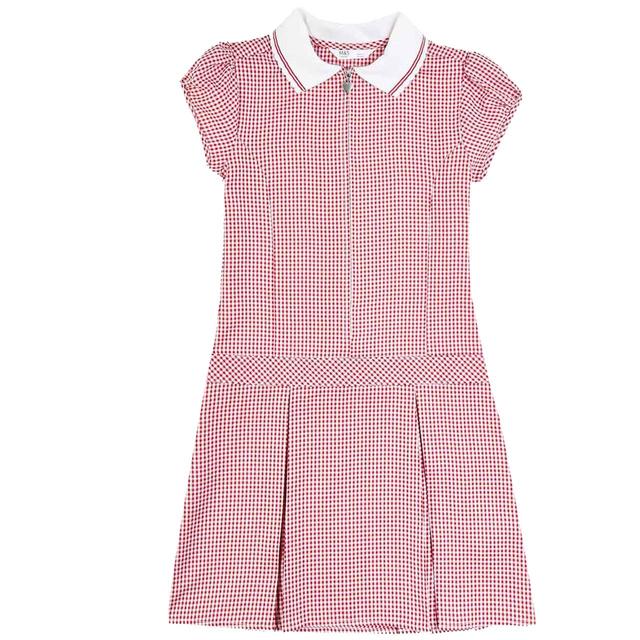 M & S Girls Gingham Pleated School Dress, 4-5 Years, Red