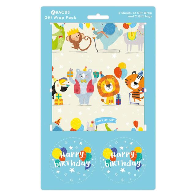 Abacus Party Animals Gift Wrap Sheets & Tags, 2 per Pack