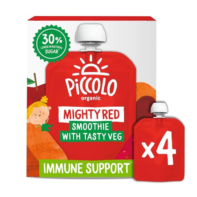 Piccolo Red Fruit & Veg Organic Smoothie Pouches, 6 Mths+ Multipack, 4 x 90g