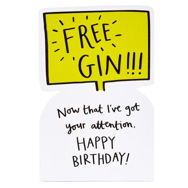UK Greetings Free Gin Birthday Card, 12.1x18.4cm