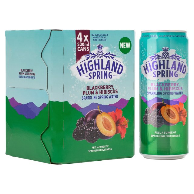 Highland Spring Sparkling Water Blackberry, Plum & Hibiscus, 4 x 330ml