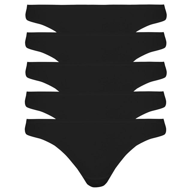 M & S Women’s 5 Pack Microfibre Low Rise Thongs, Size 12, Black
