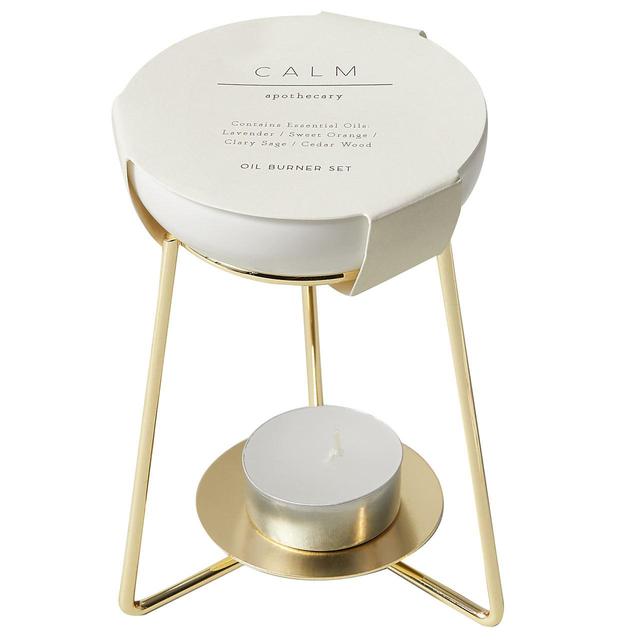 M & S Apothecary Calm in Brass, Scented Oil Burner Set, 12.5x9.1cm