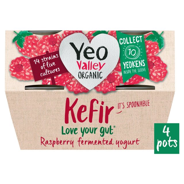 Yeo Valley Organic Raspberry Kefir Yogurt, 4 x 100g