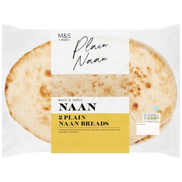 M & S Bake & Serve 2 Plain Naan Breads, 380g