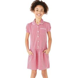 M&S 2pk Girls' Cotton Gingham School Dresses, 4-10 Years, Red