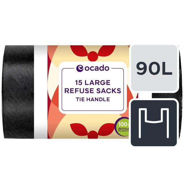 Ocado Large Tie Handle Refuse Sacks 90L, 15 per Pack