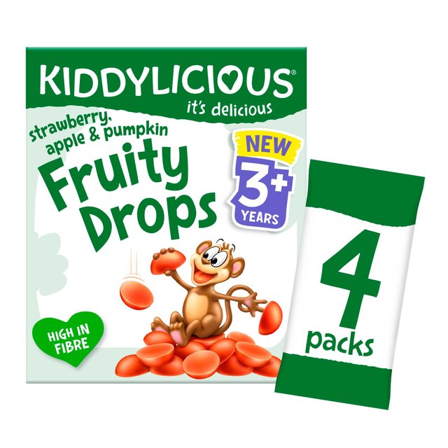 Kiddylicious Strawberry, Apple & Pumpkin Fruity Drops, 3 Years Multipack, 4 x 16g