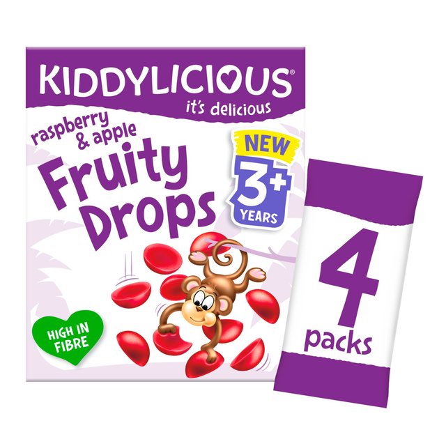 Kiddylicious Raspberry & Apple Fruity Drops, 3 Years+ Multipack, 4 x 16g