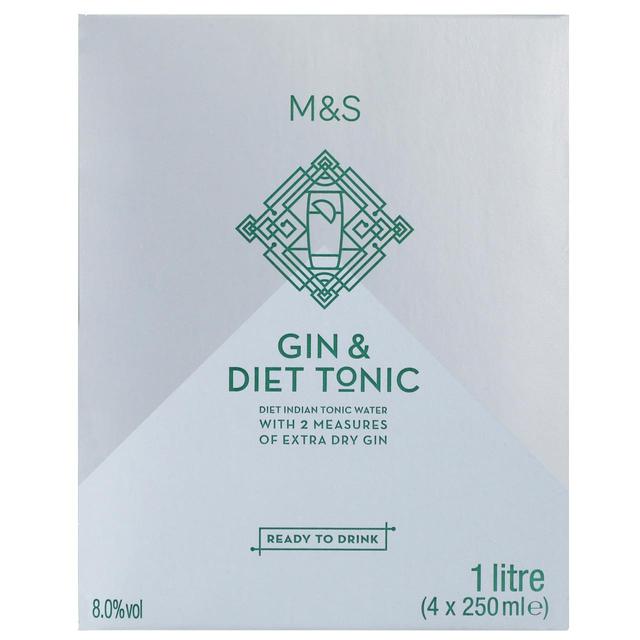 M & S Gin & Diet Tonic, 4 x 250ml