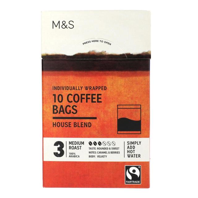 M & S Individually Wrapped House Blend Coffee Bags, 10 x 7.5g