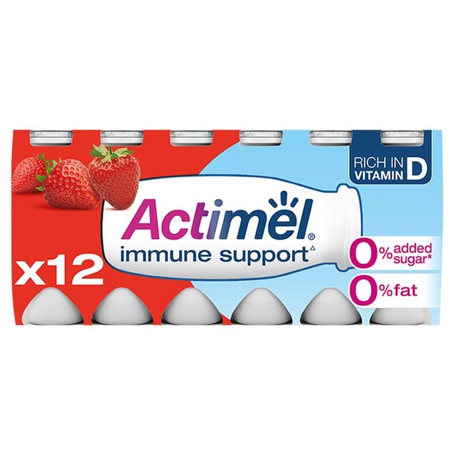Actimel Strawberry 0% Added Sugar Fat Free Yoghurt Drink, 12 x 100g